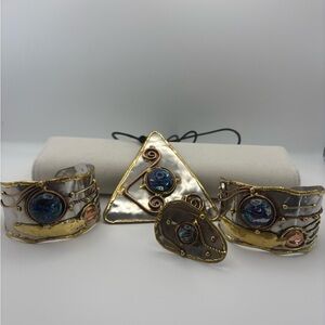 Boho mixed medal jewelry set pendant necklace cuffs adjustable ring